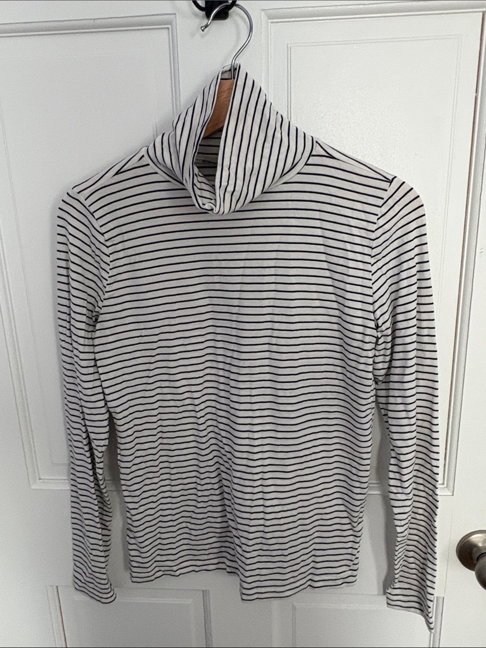 LOFT Navy-Striped Long-Sleeve Turtleneck Tee